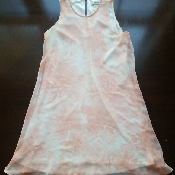 Calvin Klein Womens 6 Chiffon Floral Print Shift Dress Peach‎ Above the Knee - Picture 1 of 7